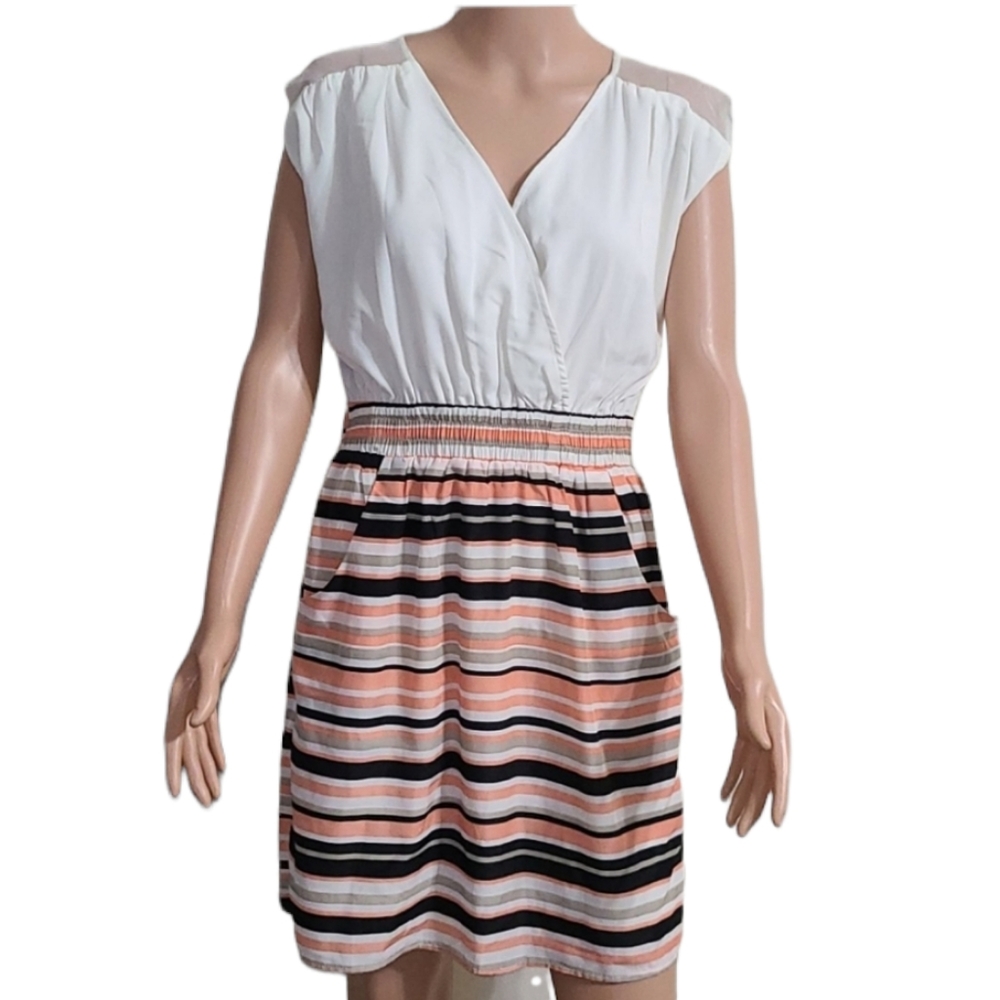 Emmelee Anthropologie Sheath‎ Dress Medium Sheer Back Pockets Black White Pink M